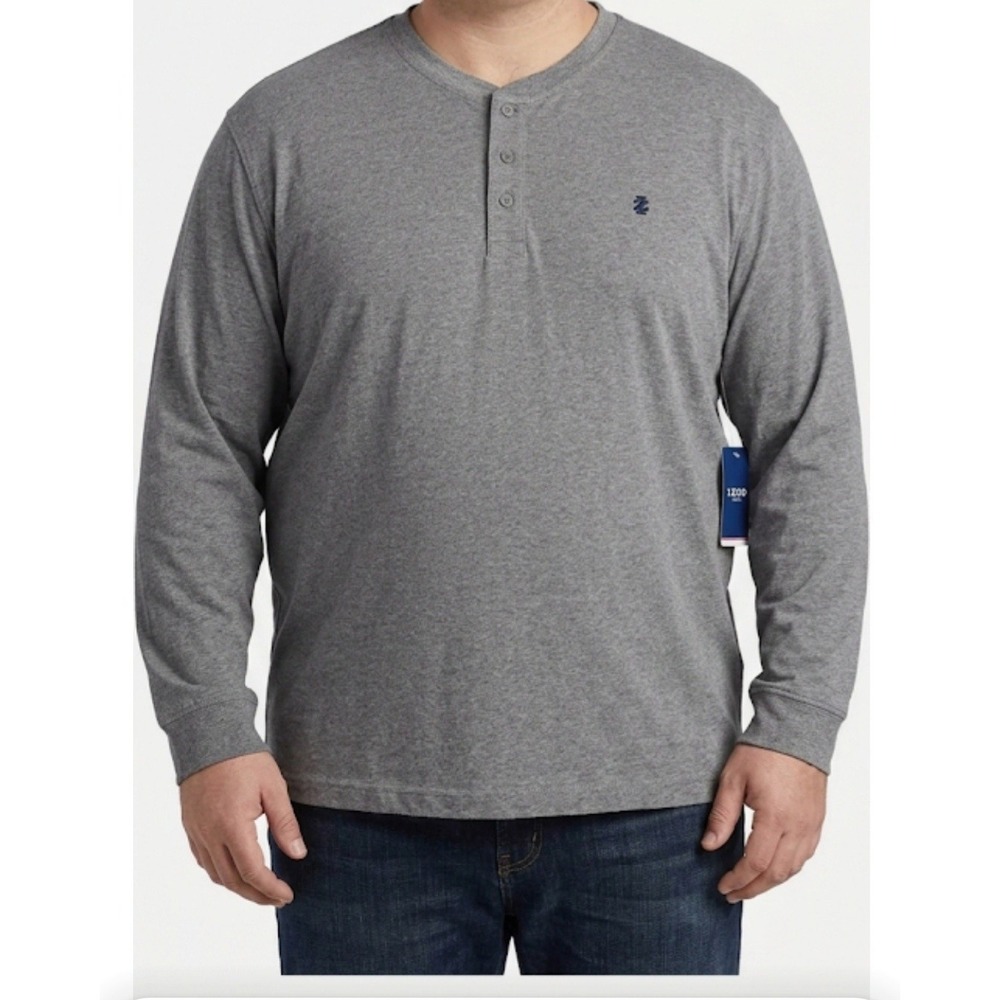 IZOD Mens XXXL Long Sleeve Jersey Henley Shirt Grey Heather 46IZFGB8RR065